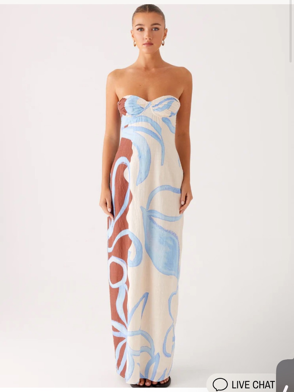 NWT Peppermayo Raiden Maxi Dress - Bloom Wave Print - Cream, Light Blue & Brown